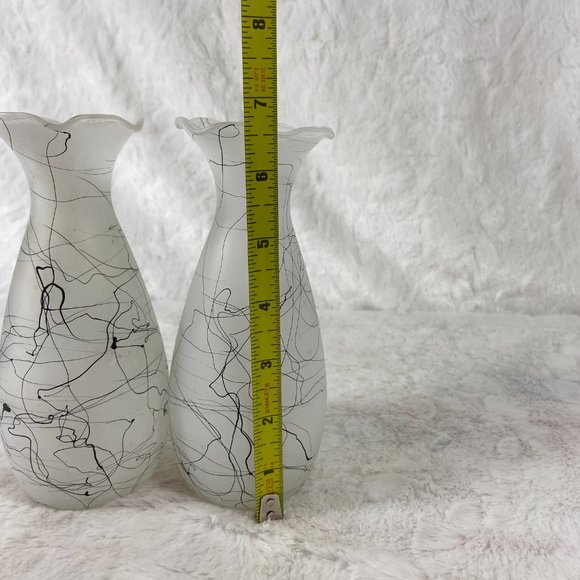 Vintage pair of Hand Blown frosted glass Black Drizzle String Spaghetti String - Picture 8 of 11